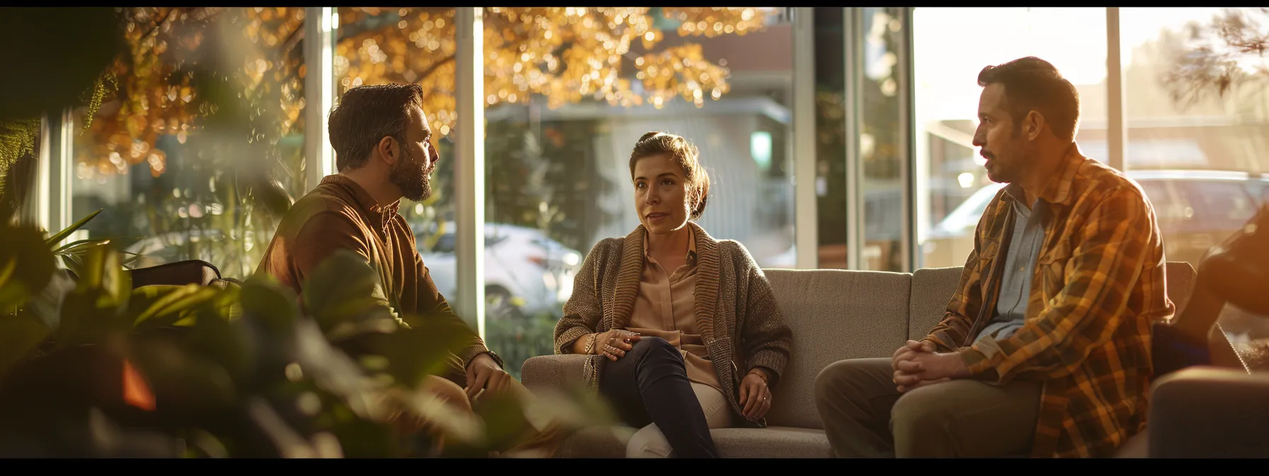 a couple meeting with a therapist in an office setting, engaged in a conversation about relationship therapy and counseling.