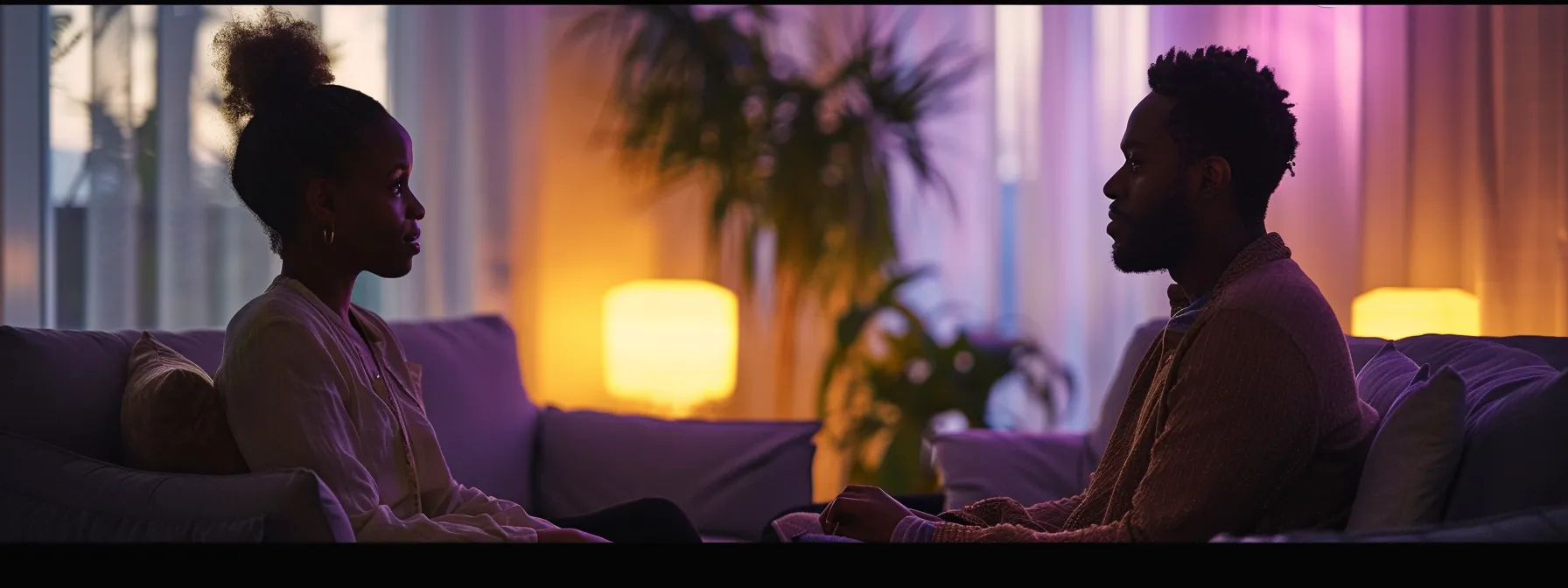 an intimate conversation between partners in a calm and safe setting.