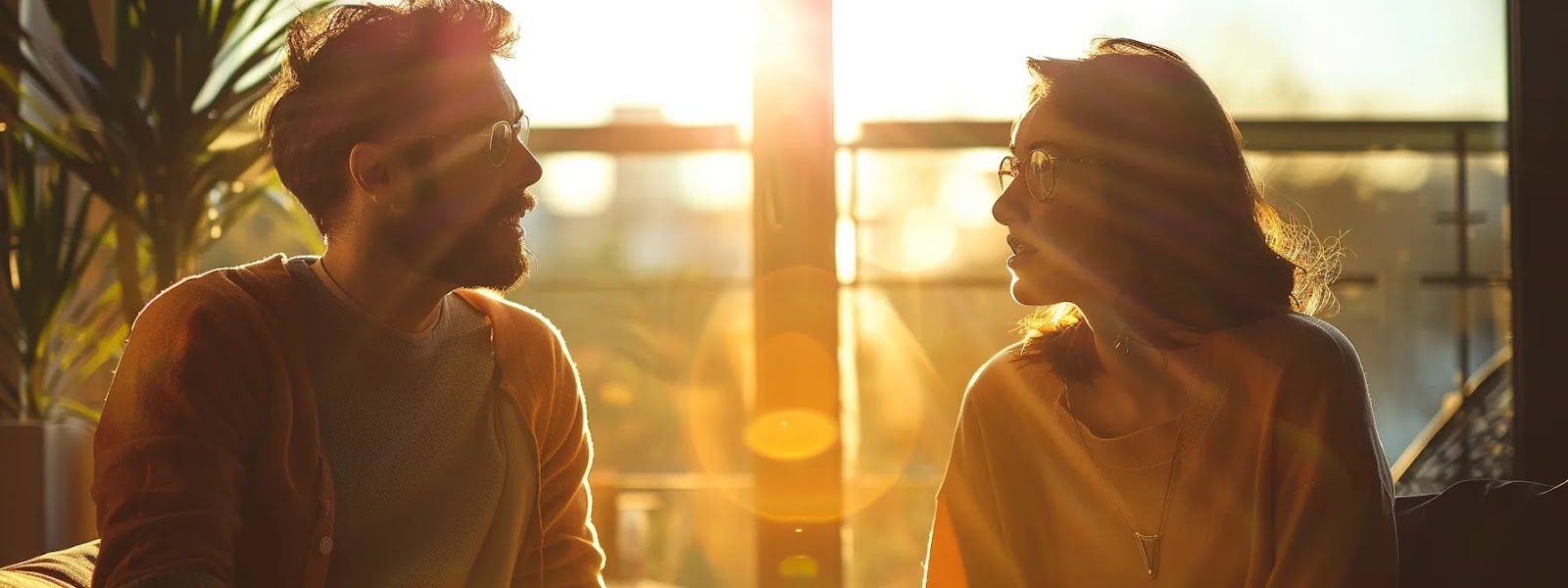 a couple sitting down and having a deep and meaningful conversation about their past experiences and needs.